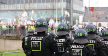 Police officers secure a pro-PKK demonstration, Cologne, Germany, Feb. 17, 2024. (Getty Images Photo)