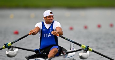 Giacomo Perini of Italy in action during the PR1 men&#039;s single sculls heats on Day 2 of the Paris 2024 Paralympic Games at Vaires-sur-Marne Nautical Stadium, Paris, France, Aug. 30, 2024. (Getty Images Photo)