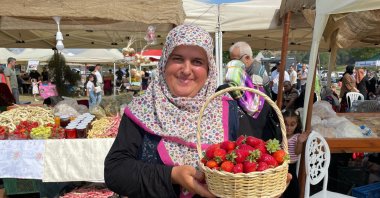 One of the participants of the strawberry competition, Sakarya, Türkiye, Sept. 1, 2024. (AA Photo)
