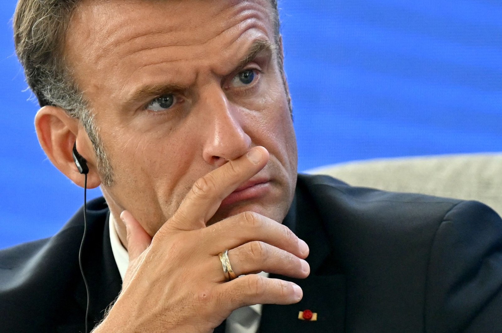 French President Emmanuel Macron looks on during the Youth and Artificial Intelligence Forum at InGrid - Schneider Electric LLC, Novi Sad, Belgrade, Serbia, Aug. 30, 2024. (AFP Photo)