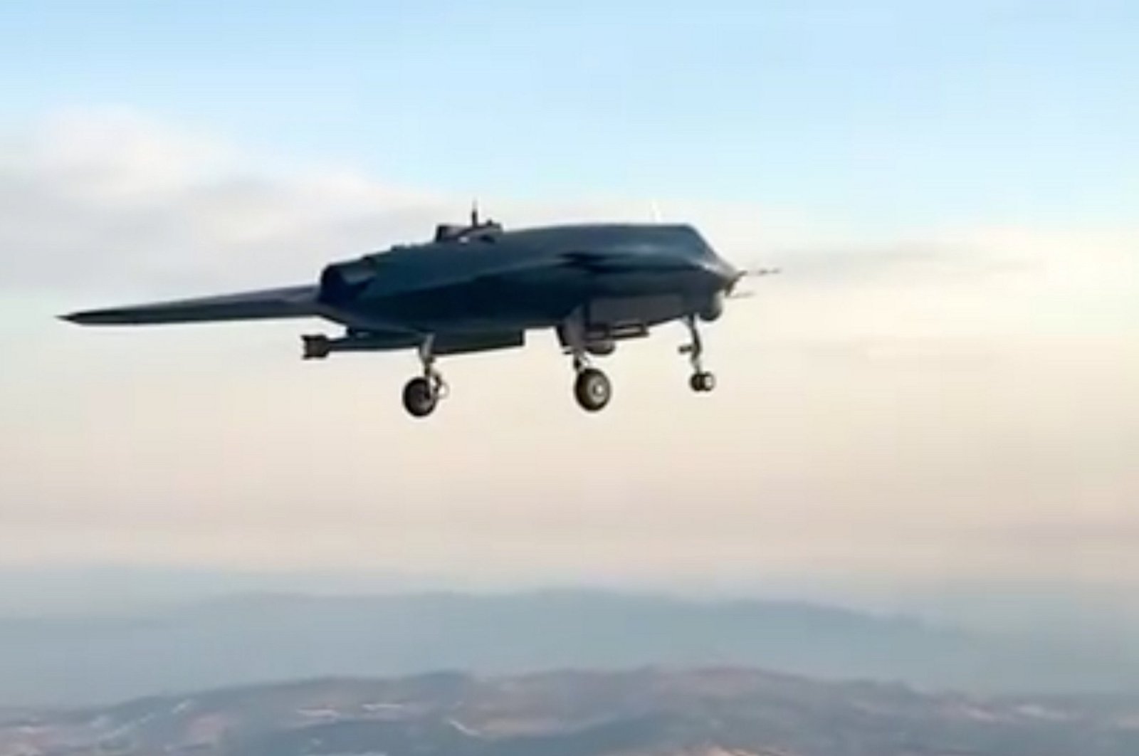 Türkiye&#039;s stealth combat drone Anka-3 is pictured during a flight, Türkiye, Sept. 1, 2024. (AA Photo)