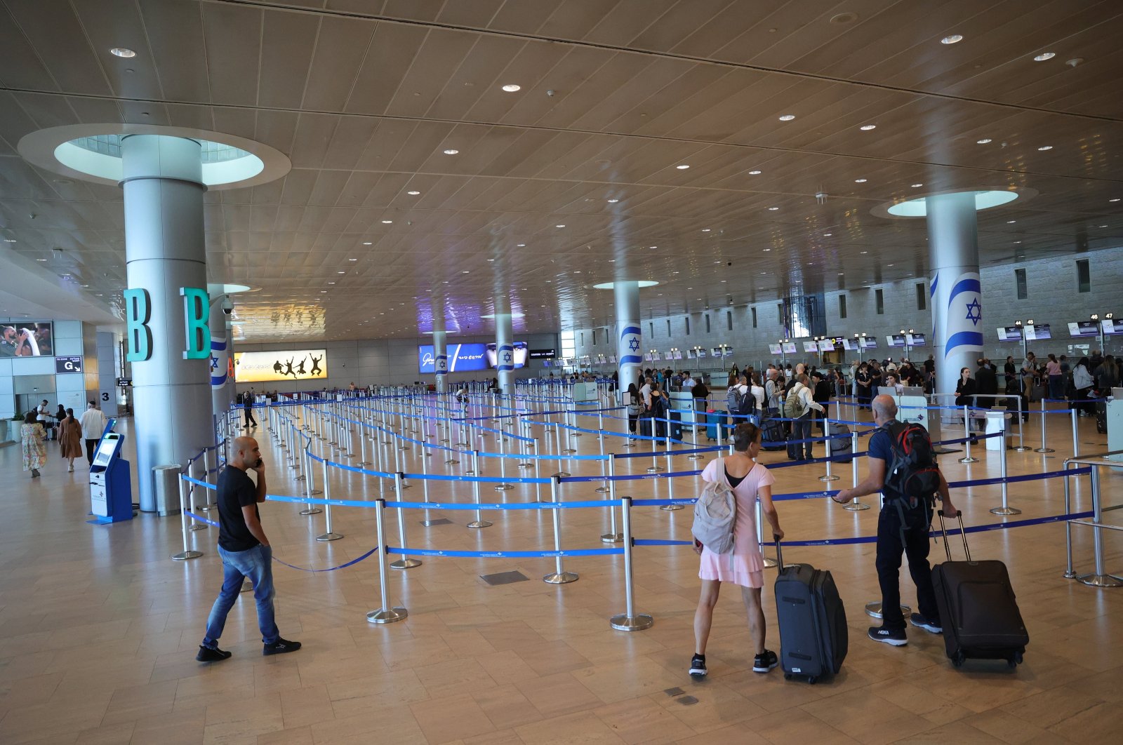 Passengers walk by an empty waiting area at the Ben Gurion International Airport after an Israeli trade union announced a general strike, Tel Aviv, Israel, Sept. 2, 2024. (EPA Photo)