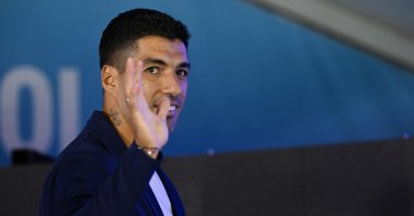 Uruguay's forward Luis Suarez waves goodbye at the end of a press conference at the Centenario Stadium, Montevideo, Uruguay, Sept. 2, 2024. (AFP Photo)