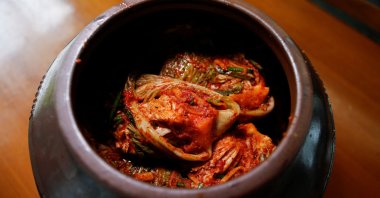 Kimchi in a jar at the Kimchi Culture Institute in Namyangju, South Korea, Aug. 21, 2024. (Reuters Photo)