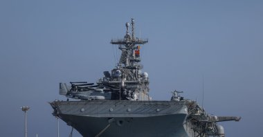 A view of the amphibious assault ship USS Wasp where the attacked soldiers serve, Limassol, island of Cyprus, Aug. 10, 2024. (Reuters Photo)