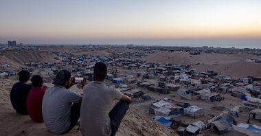 Displaced Palestinians who fled their homes due to Israeli airstrikes and evacuation orders take shelter in a tent camp in Khan Younis, southern Gaza Strip, Palestine, Aug. 25, 2024. (EPA Photo)