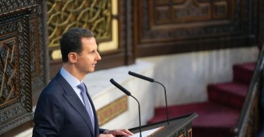 A handout picture released by the official Syrian Arab News Agency (SANA) on Aug. 25, 2024, shows Syrian regime leader Bashar Assad addressing the country's parliament as it opens a new legislative term, Damascus, Syria. (AFP Photo)
