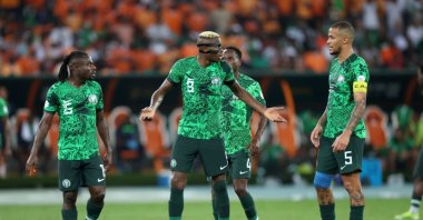 Nigeria players react during the Africa Cup of Nations final match between Nigeria and Ivory Coast at Olympic Stadium Ebimpe, Abidjan, Ivory Coast, Feb. 11, 2024. (Getty Images Photo)