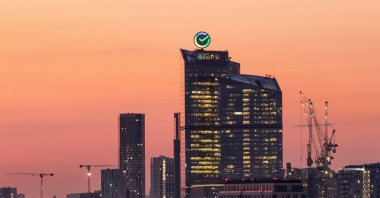 The logo of Russia&#039;s biggest bank Sberbank is seen atop its headquarters in Moscow, Russia, July 24, 2024. (Reuters Photo)