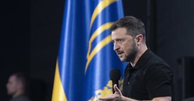 Ukrainian President Volodymyr Zelenskyy speaks to the media during the 'Ukraine 2024 Independence' forum in Kyiv, Ukraine, Aug. 24, 2024. (EPA Photo)