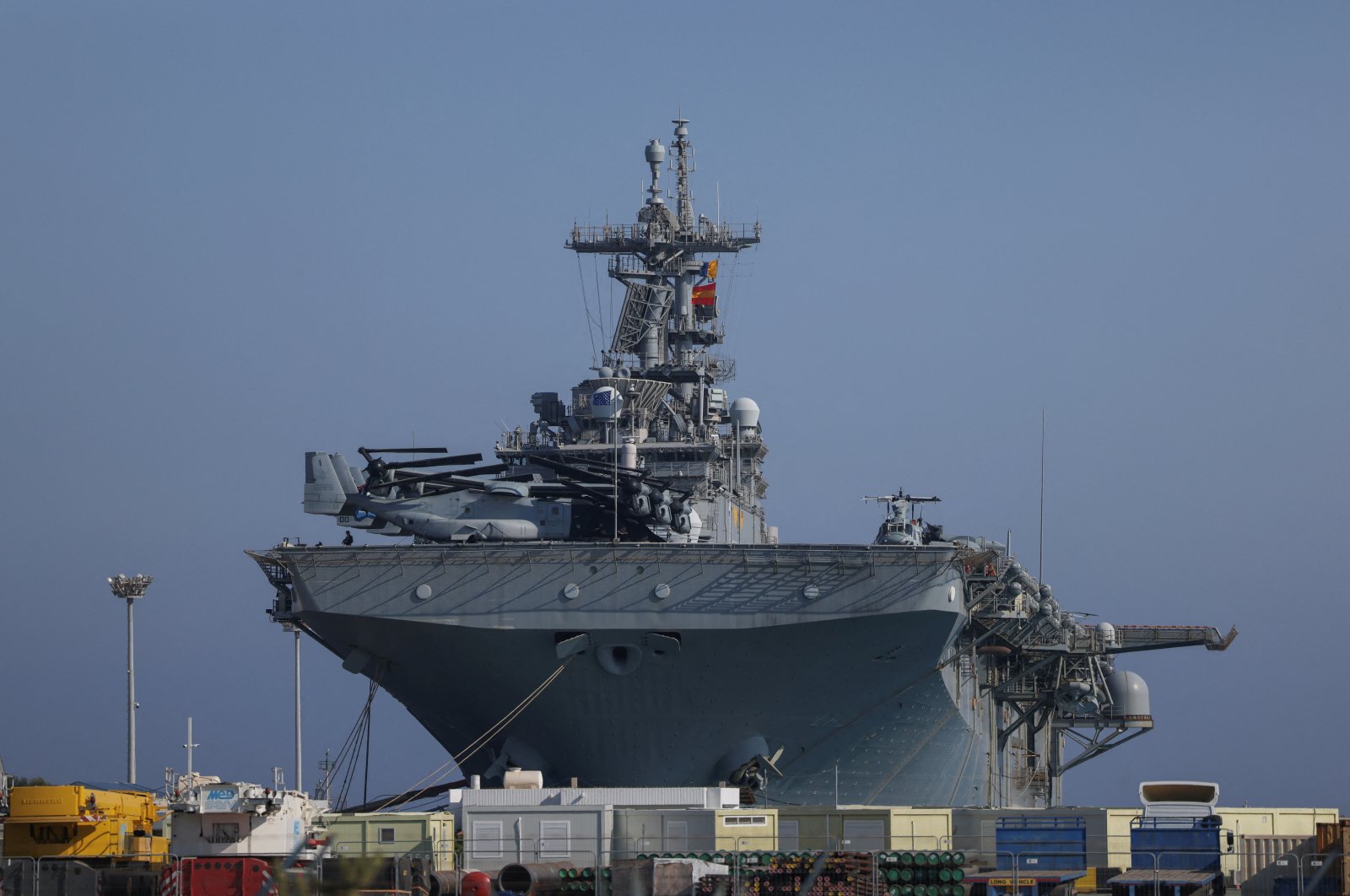 A view of the amphibious assault ship USS Wasp where the attacked soldiers serve, Limassol, island of Cyprus, Aug. 10, 2024. (Reuters Photo)