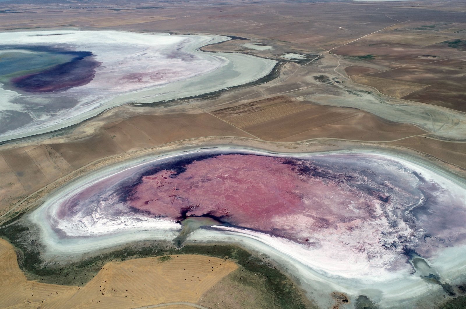 An aerial view of Küçük Lake, now dried up from groundwater misuse and climate change, Konya, Türkiye, Aug. 24, 2024. (DHA Photo)