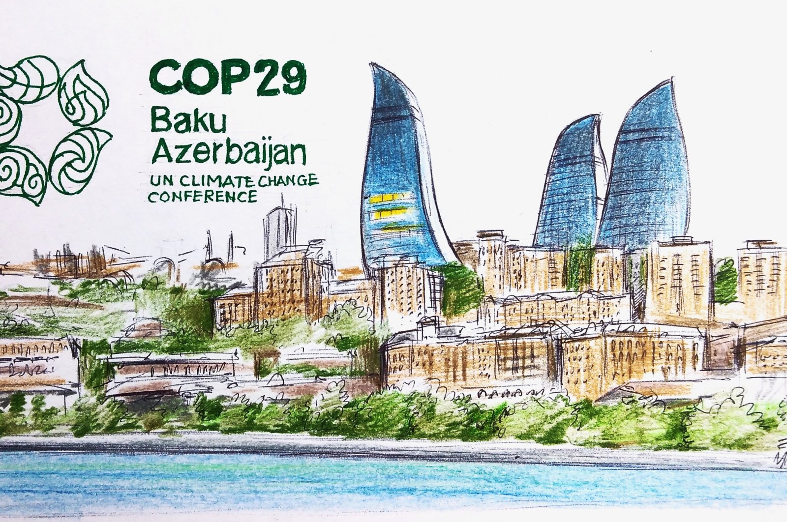 "The COP29 conference in Baku in 2024 will mark a turning point in the global climate movement since it will establish ambitious goals for reducing emissions and promoting climate adaptation." (Illustration by Erhan Yalvaç)