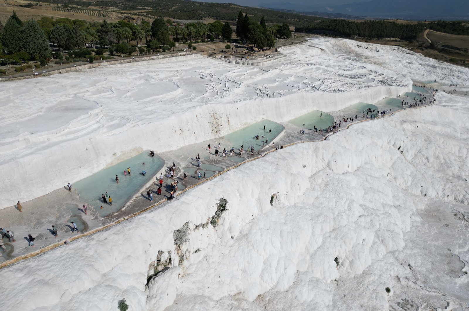 An aerial view of thermal springs in Pamukkale, Denizli, western Türkiye, Sept. 3, 2024. (AA Photo)