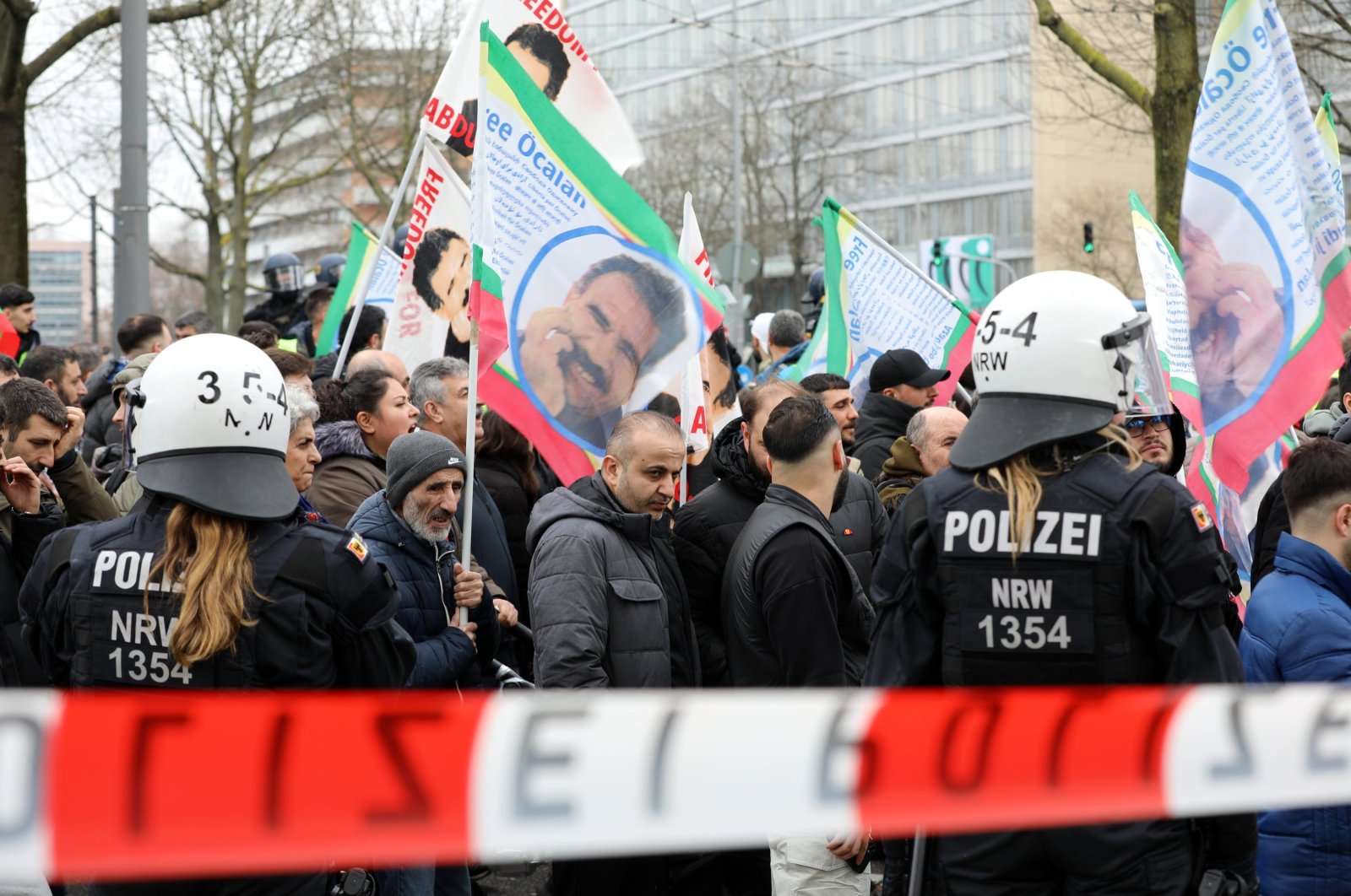 Police officers secure a demonstration of PKK terrorist sympathizers demanding the release of the PKK&#039;s imprisoned leader Abdullah Öcalan, Cologne, Germany, Feb. 17, 2024. (Reuters Photo)