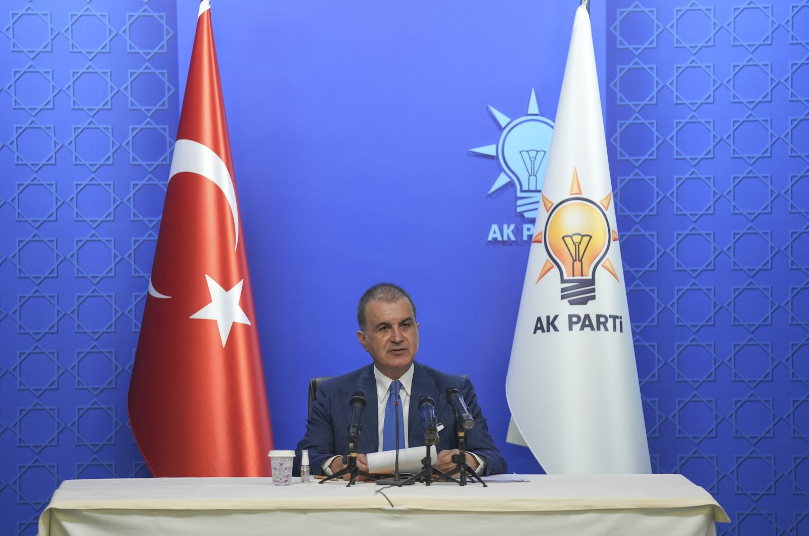 AK Party spokesperson Ömer Çelik speaks to reporters in a news conference, Ankara, Türkiye, Sept. 3, 2024. (AA Photo)