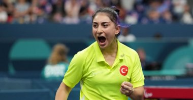 Table tennis player Ebru Acer of Turkey celebrates after winning against Lea Ferney of France at the Paris 2024 Paralympics, Paris, France, Sept. 3, 2024. (Reuters Photo)