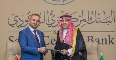 CBRT Governor Fatih Karahan (L) and the Saudi Central Bank’s Governor Ayman M. Al Sayari during a signing of a memorandum on cooperation, Riyadh, Saudi Arabia, Sept. 3, 2024. (AA Photo)