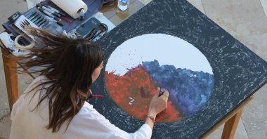 Artist Melike Kara works during the workshop, Bayburt, Türkiye, Aug. 18, 2024. (Photo courtesy of Arnica)