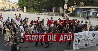 Participants gather to demonstrate against the Alternative for Germany (AfD), Weimar, Germany, Sept. 2, 2024. (AP Photo)