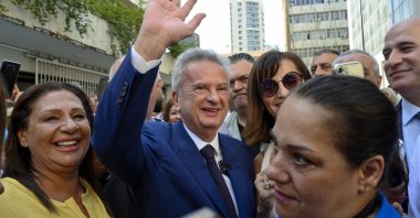 Lebanon&#039;s central bank Governor Riad Salameh greets employees on his last working day, Beirut, Lebanon, July 31, 2023. (EPA Photo)