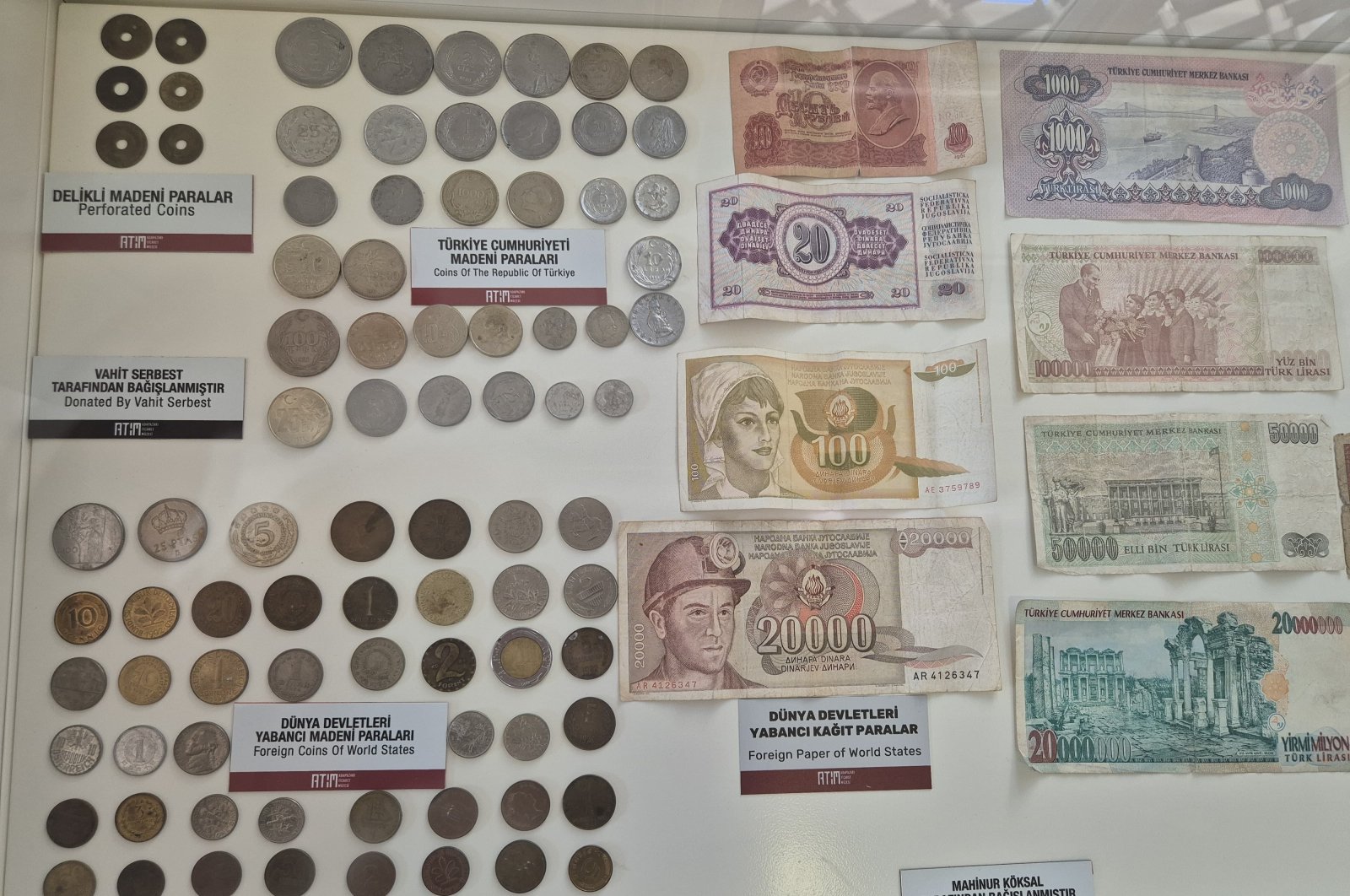 Historic currencies from around the globe, including donations, Turkish republic notes and international money, are on display at the Adapazarı Trade Museum, Türkiye, Aug. 27, 2024. (Photo by Ayşe Sena Aykın)