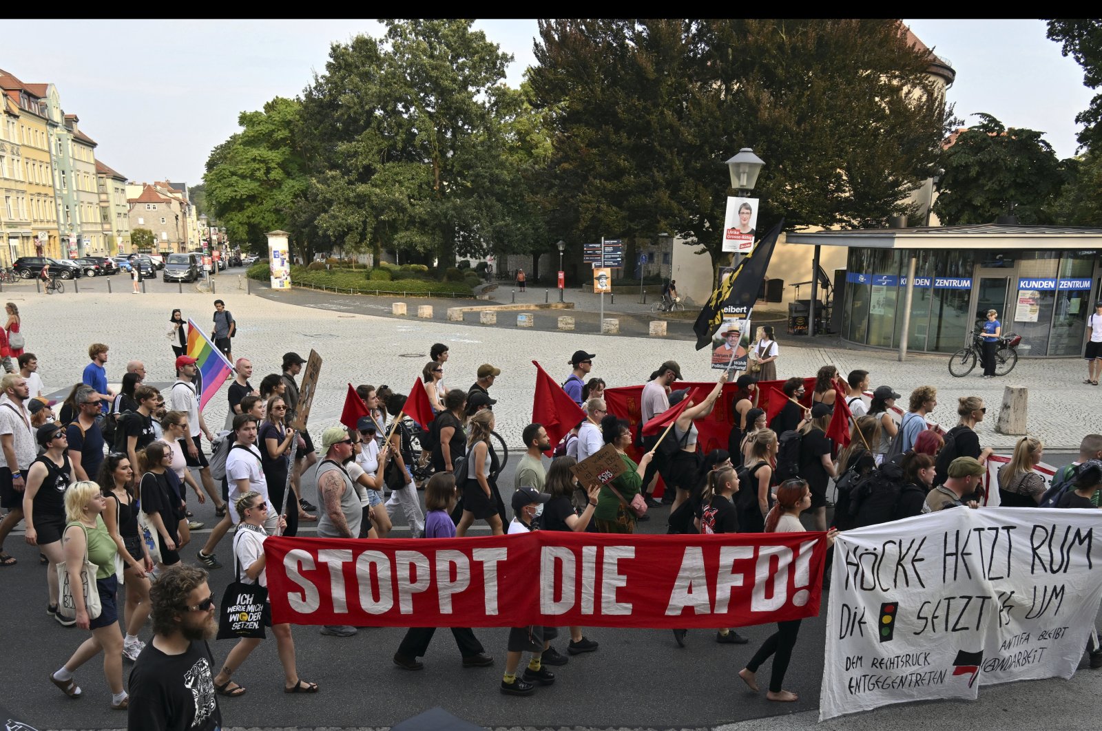 Participants gather to demonstrate against the Alternative for Germany (AfD), Weimar, Germany, Sept. 2, 2024. (AP Photo)