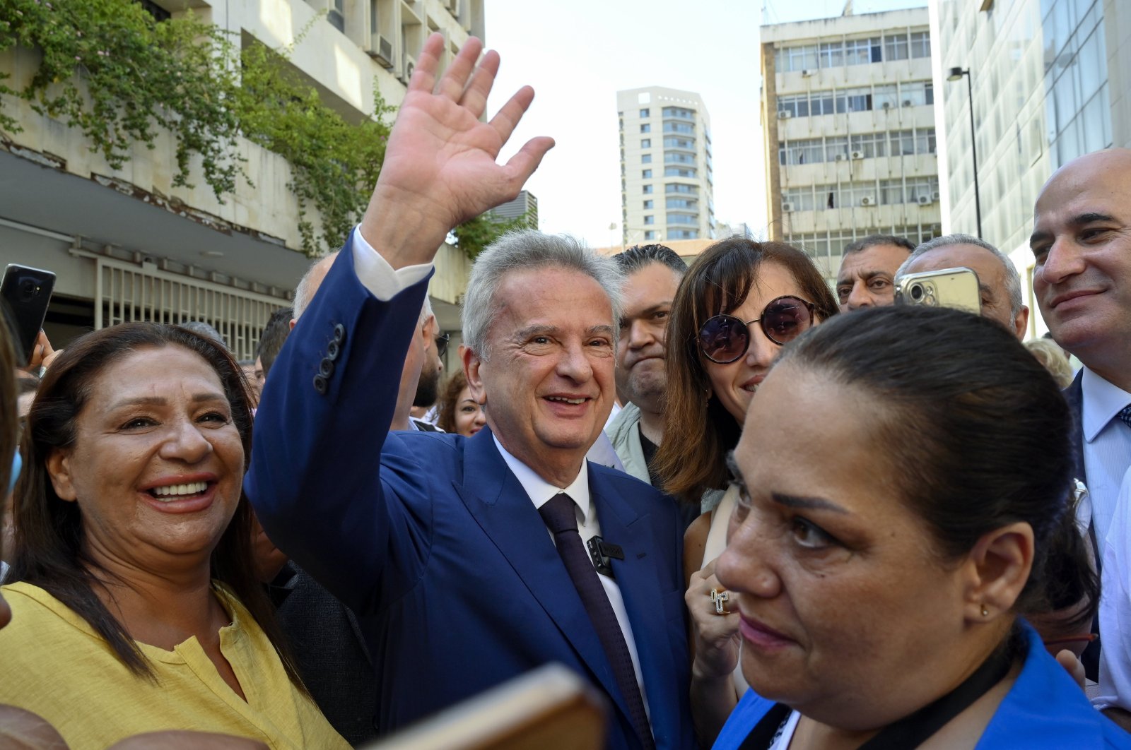 Lebanon&#039;s central bank Governor Riad Salameh greets employees on his last working day, Beirut, Lebanon, July 31, 2023. (EPA Photo)