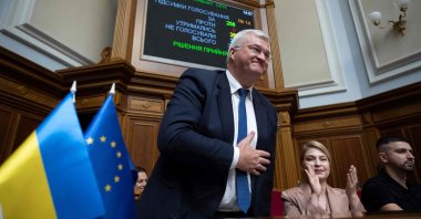 Ukraine&#039;s newly appointed Minister of Foreign Affairs, Andrii Sybiha, reacts after his nomination was approved by the parliament in Kyiv, Ukraine, Sept. 5, 2024. (AFP Photo)