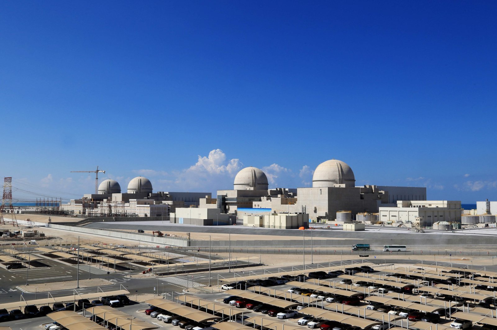 A handout picture obtained from the media office of the Barakah Nuclear Power Plant on Feb. 13, 2020, shows a general view of the power plant in the Gharbiya region of Abu Dhabi on the Gulf coastline about 50 kilometers west of Ruwais, United Arab Emirates. (AFP Photo)