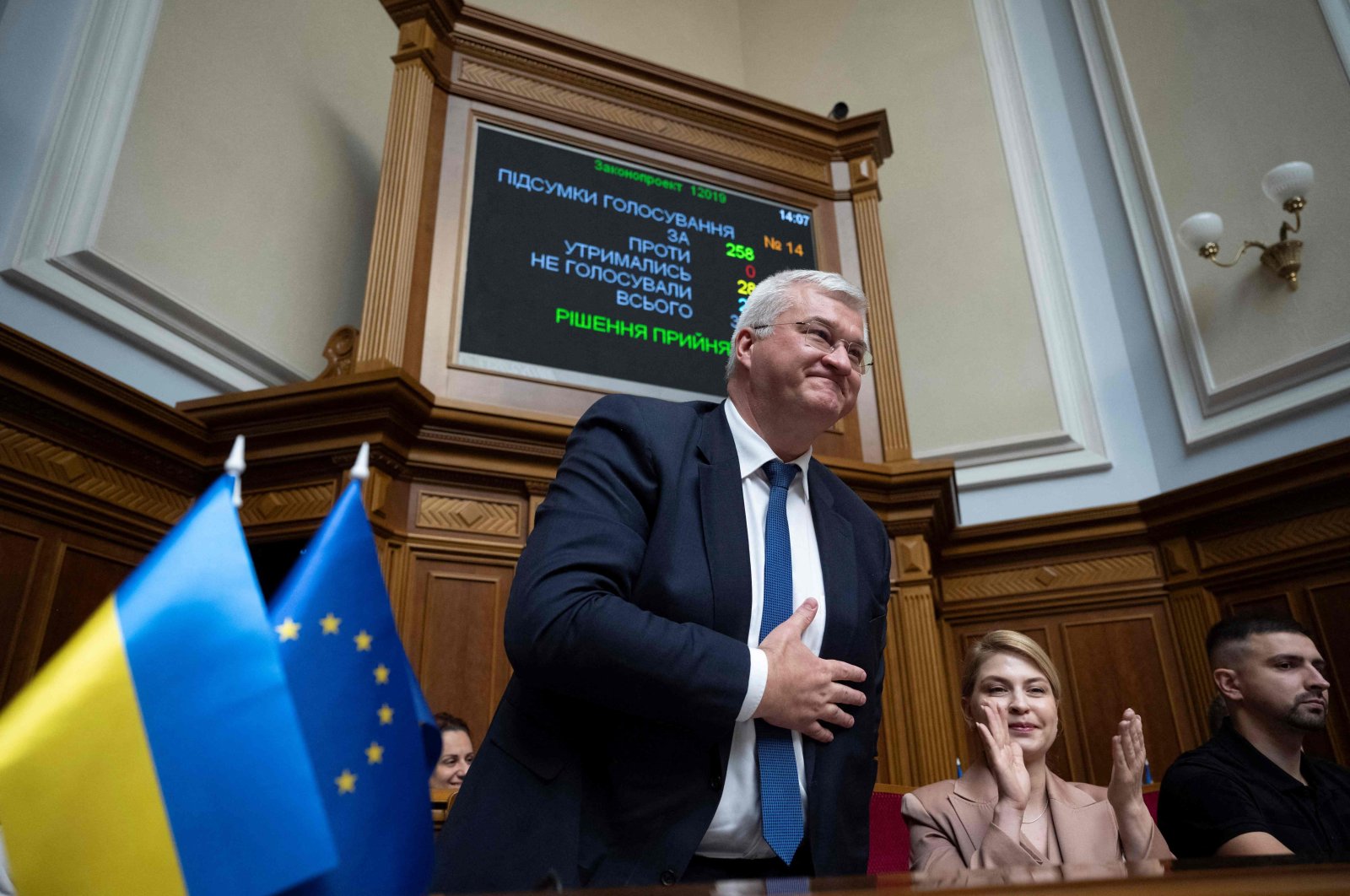 Ukraine&#039;s newly appointed Minister of Foreign Affairs, Andrii Sybiha, reacts after his nomination was approved by the parliament in Kyiv, Ukraine, Sept. 5, 2024. (AFP Photo)