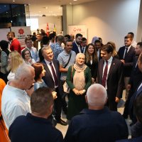 Graduates from the Turkish universities and the Presidency for Turks Abroad and Related Communities (YTB) officials gather at an event in Sarajevo, Bosnia-Herzegovina, Sept. 5, 2024. (AA Photo)