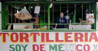 A worker is seen at a tortilla shop in Mexico City, Mexico, Aug. 21, 2024. (AFP Photo)