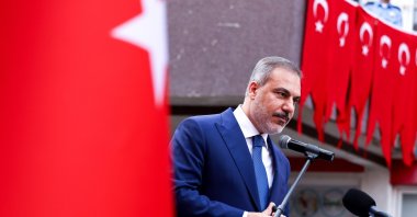 FM Hakan Fidan speaks at a gathering in Prizren, Kosovo, Friday, Sept. 6, 2024. (AA Photo)