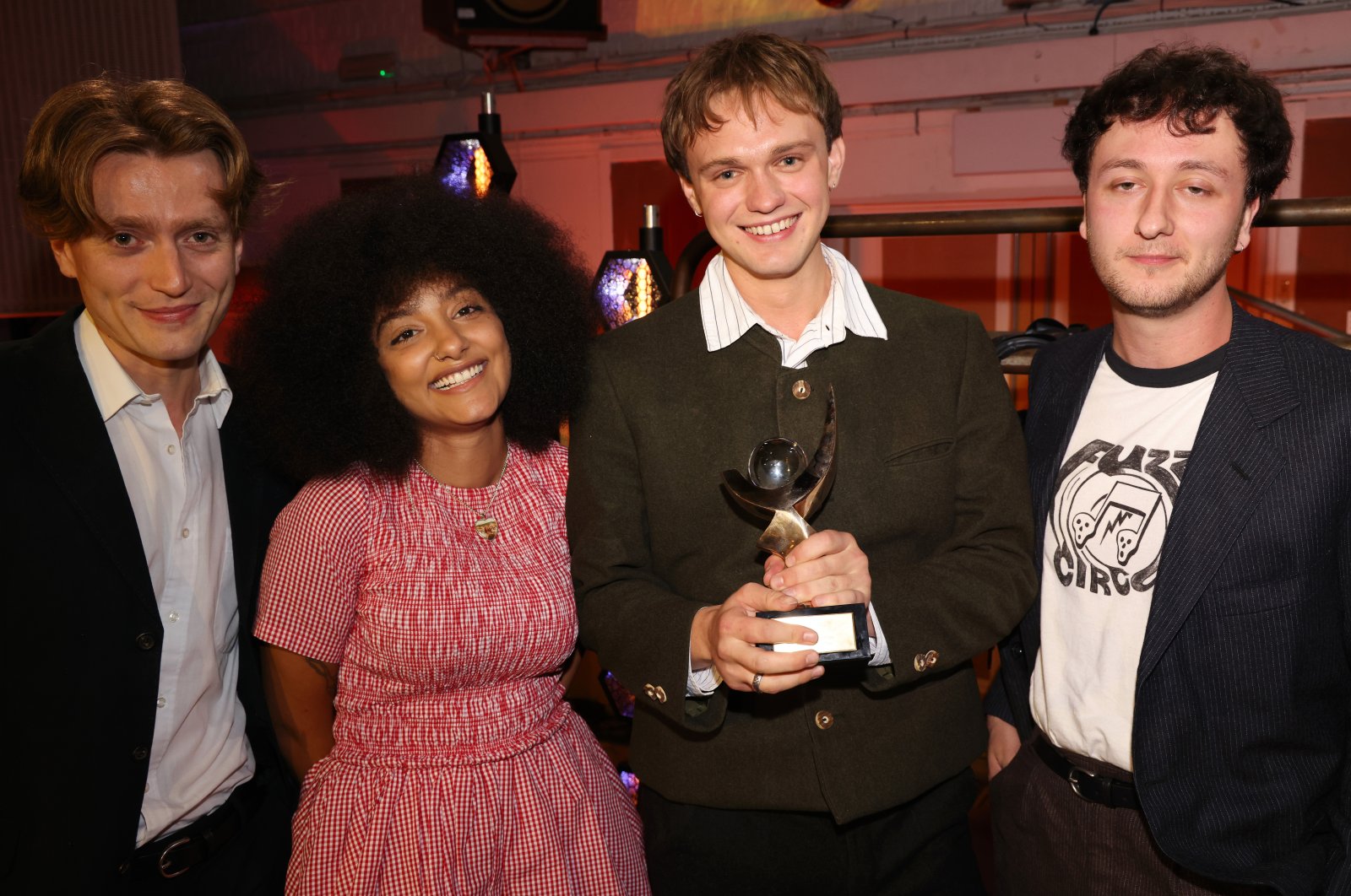 Nicholas Eden, Lily Fontaine, Douglas Frost and Lewis Whiting of English Teacher after winning the Mercury Music Prize, London, U.K., Sept. 5, 2024 (Getty Images)