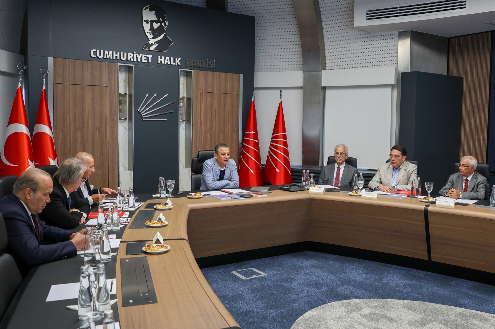 Republican People&#039;s Party’s (CHP) Chairperson Özgür Özel is seen at a meeting of the foreign policy consultancy board at the party headquarters in the capital Ankara, Türkiye, Sept. 5, 2024 (AA Photo)