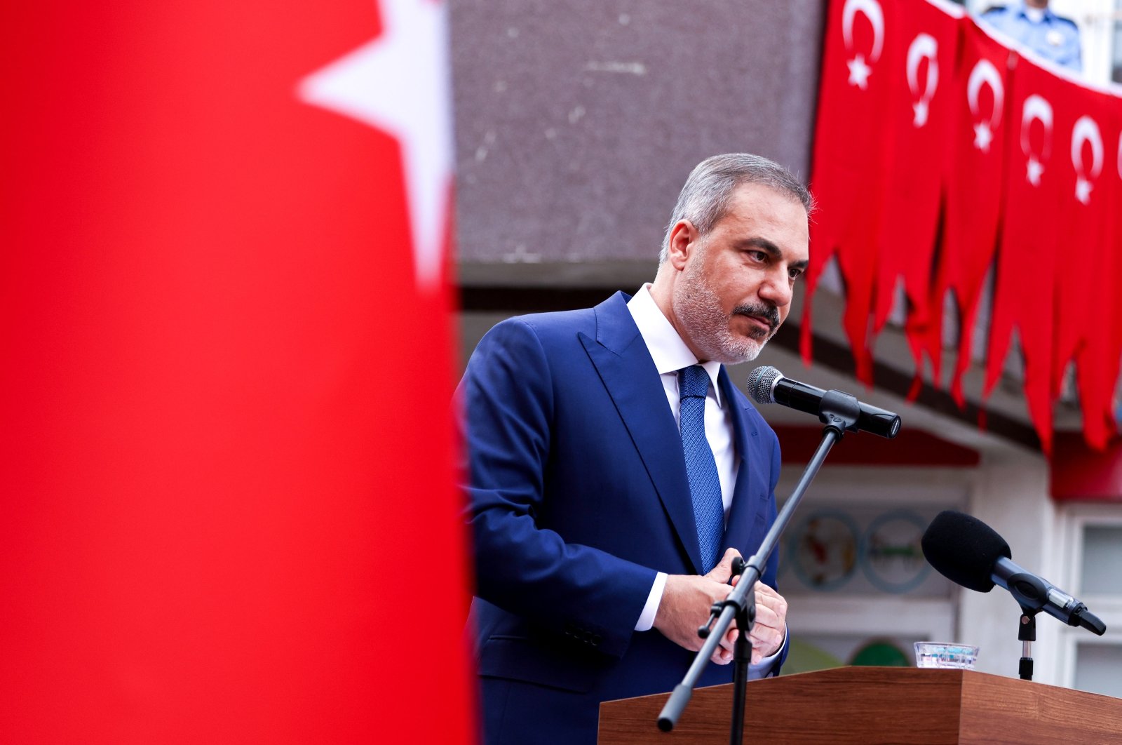 FM Hakan Fidan speaks at a gathering in Prizren, Kosovo, Friday, Sept. 6, 2024. (AA Photo)