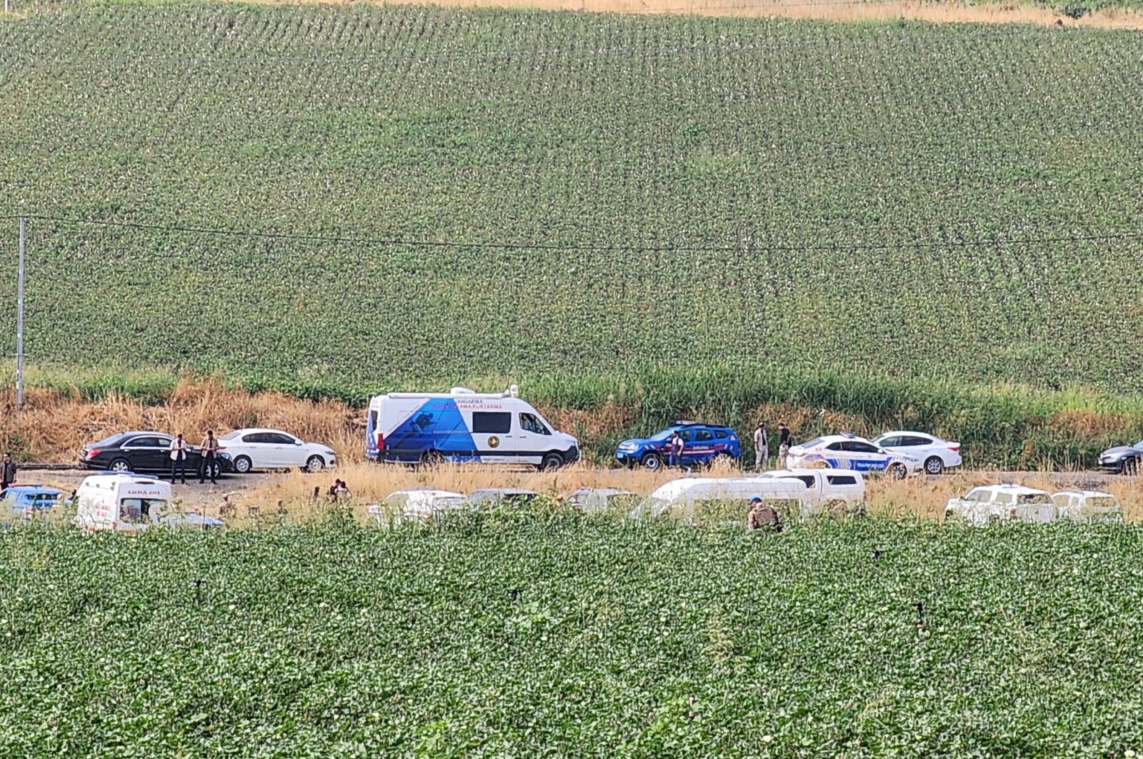 Gendarmerie and ambulances investigate the site where Narin Güran’s body was found in Eğertutmaz Stream, Diyarbakır, southeastern Türkiye, Sept. 8, 2024.