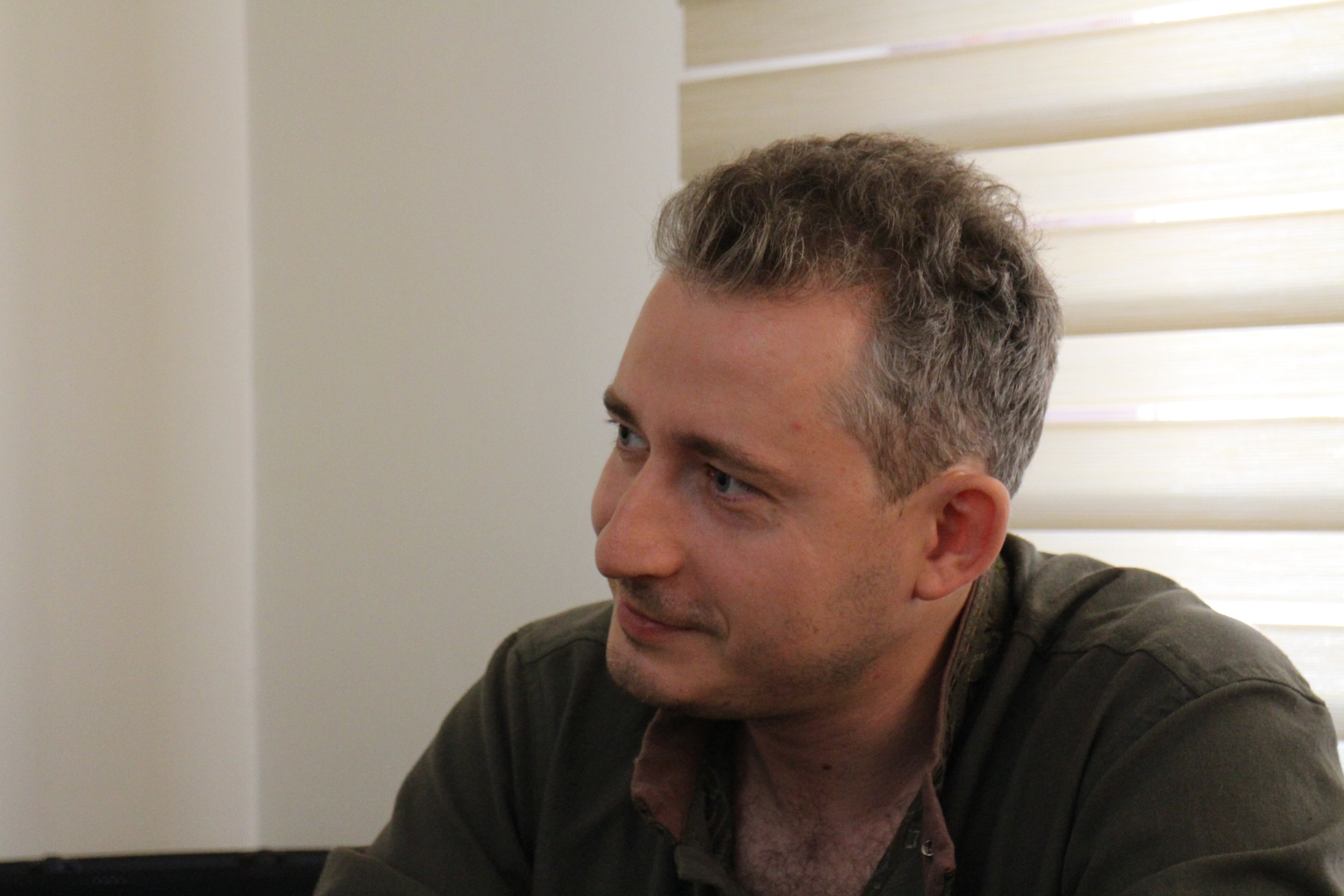 Cultural Forces's leader Mykolai Sierga speaks during an interview with Daily Sabah, Istanbul, Türkiye, Sept. 4, 2024. (Photo by Elif Sena Darbaz)