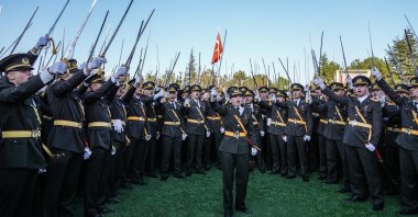 Graduating students perform a sword oath at a recent Military Academy graduation in the capital of Ankara, Türkiye, Aug. 30, 2024. (AA Photo)