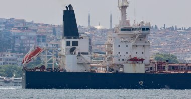 Panama-flagged oil tanker Blue Lagoon I transits the Bosporus, Istanbul, Türkiye, June 14, 2024. (Reuters Photo)