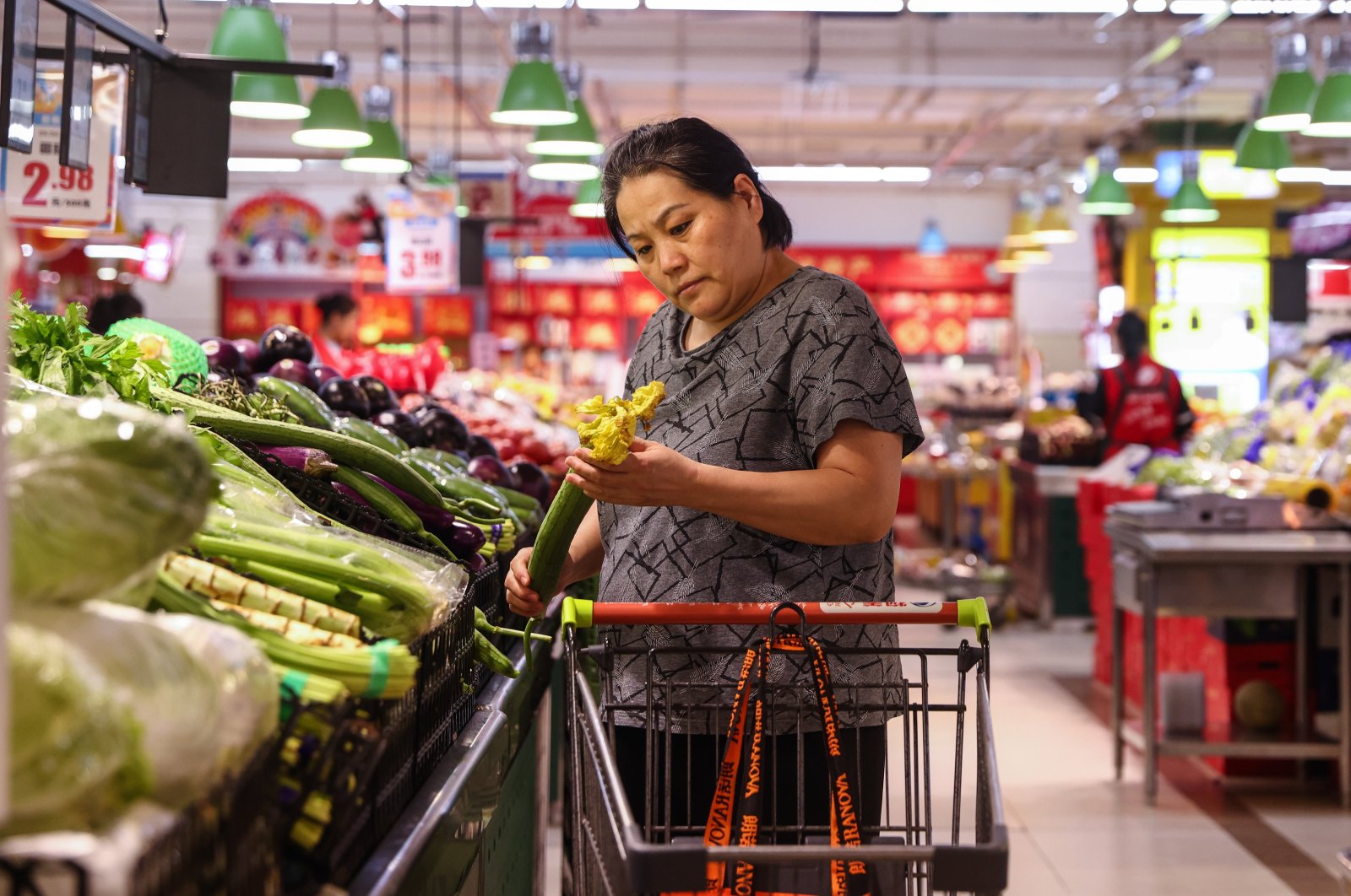 A woman shops in a supermarket, Beijing, China, Sept. 9, 2024. (EPA Photo)