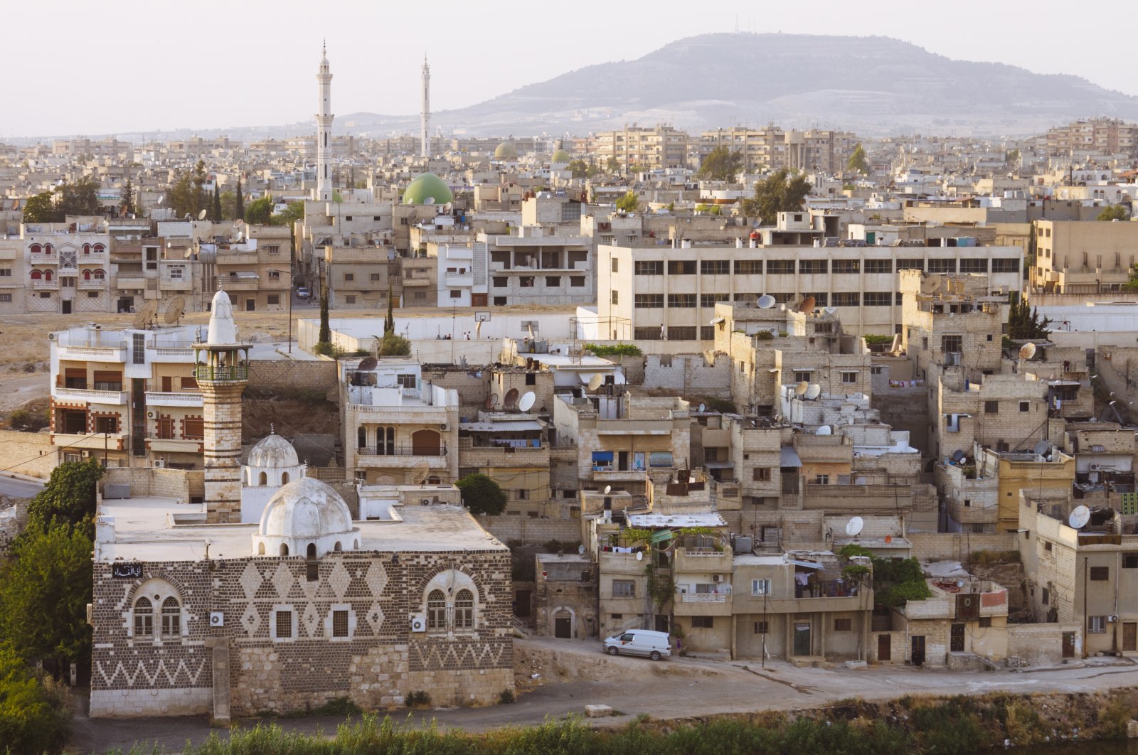 A view of the remains of the old citadel Hama, Hama Governorate, in Syria.