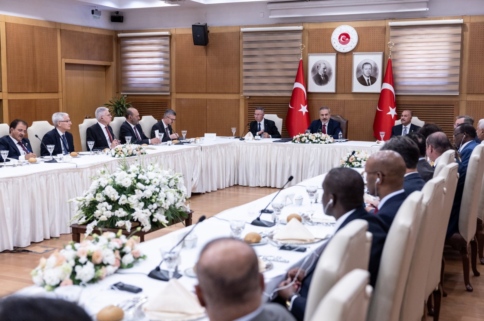 Foreign Minister Hakan Fidan speaks at the meeting with Arab League member states&#039; ambassadors, Ankara, Türkiye, Aug. 7, 2024. (AA Photo)