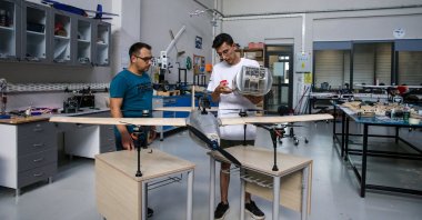 Students at Adana University work on a project for the Teknofest event, Adana, Türkiye, Aug. 21, 2024. (AA Photo)