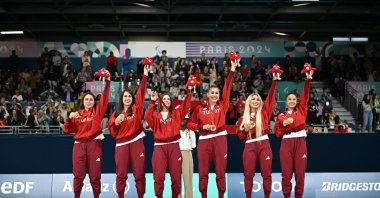 The Turkish goalball women’s national team celebrates after winning the 2024 Paris Paralympics, Paris, France, Sept. 5, 2024. (AA Photo)