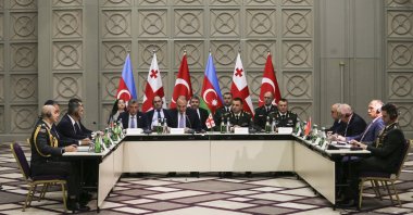 Defense Ministers of Türkiye, Azerbaijan and Georgia attend a trilateral meeting in Batumi, Sept. 10, 2024. (AA Photo)