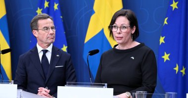 Sweden's Prime Minister Ulf Kristersson holds a news conference with the newly appointed foreign minister Maria Malmer Stenergard, in Stockholm, Sweden, Sept. 10, 2024. (Reuters Photo)