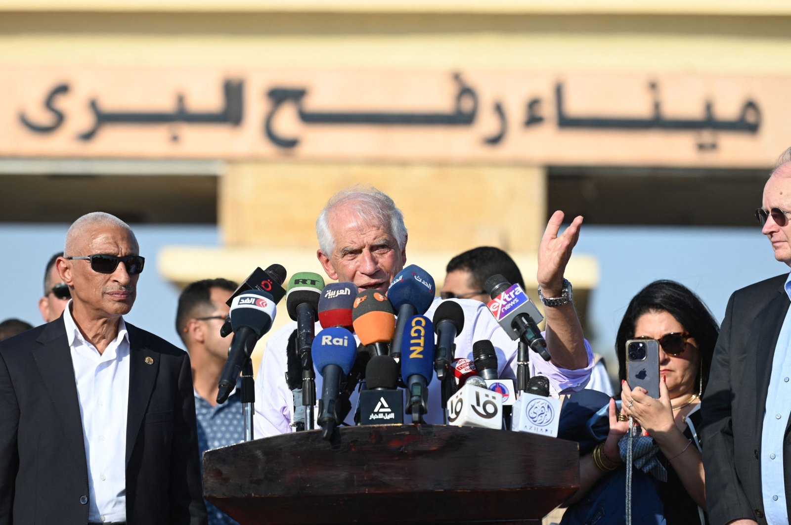 High Representative of the European Union for Foreign Affairs and Security Policy Josep Borrell delivers a speech at the Rafah border, Egypt, Sept. 9, 2024. (AFP Photo)