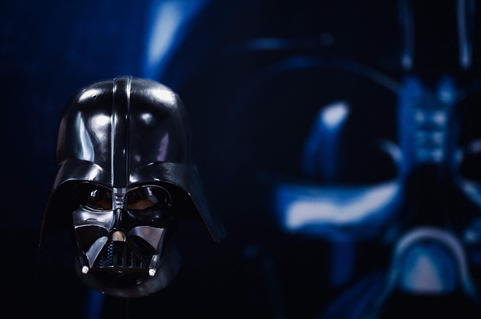 A photo shows an original Darth Vader helmet used during the filming of Star Wars Episode 5 &quot;The Empire Strikes Back,&quot; the latest acquisition of the Miniature and Cinema Museum in Lyon, eastern France, June 13, 2024. (AFP Photo)